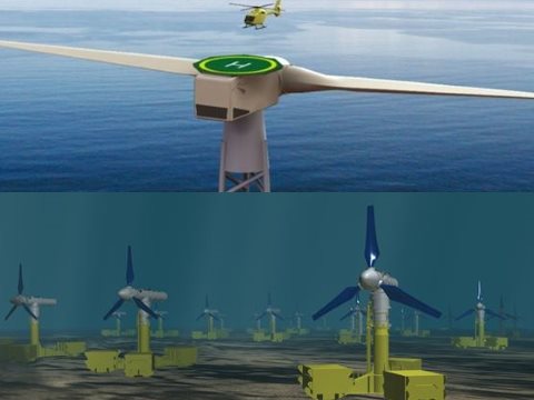 photo of Scotland's double first: tidal array and twin-bladed offshore wind turbines image