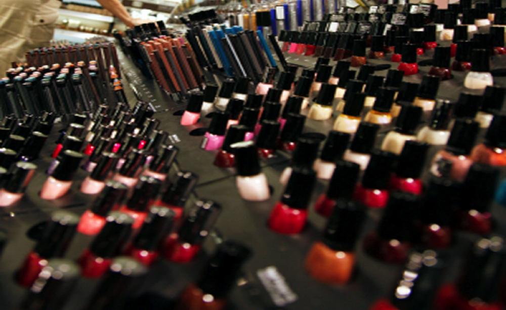 Selecting cosmetics in a chemist shop