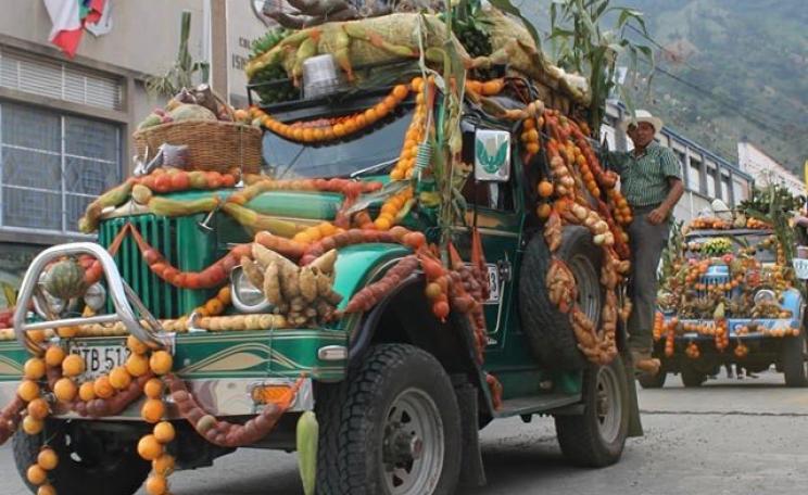Trucks decorated with the abundant fruits