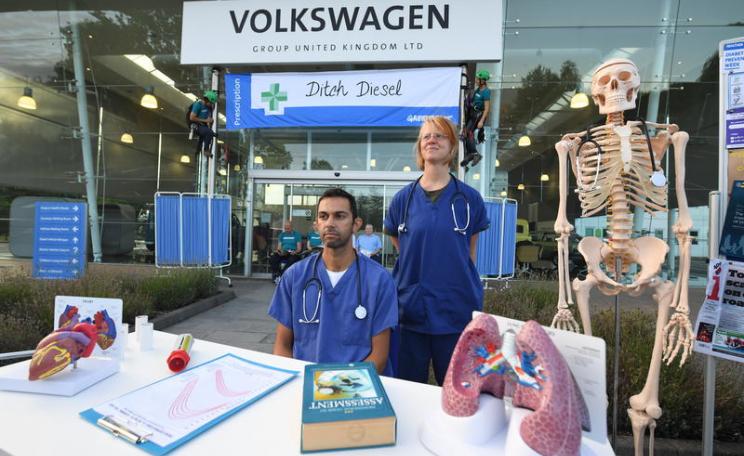 Activists and medics outside Volkswagen's UK headquarters