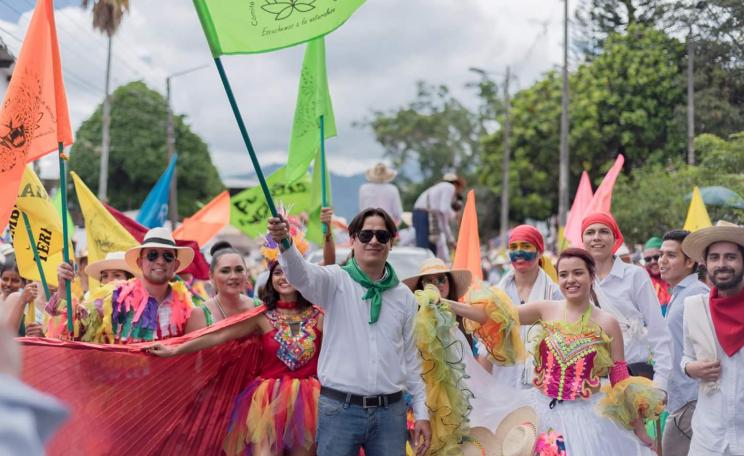colorful colombian protest march