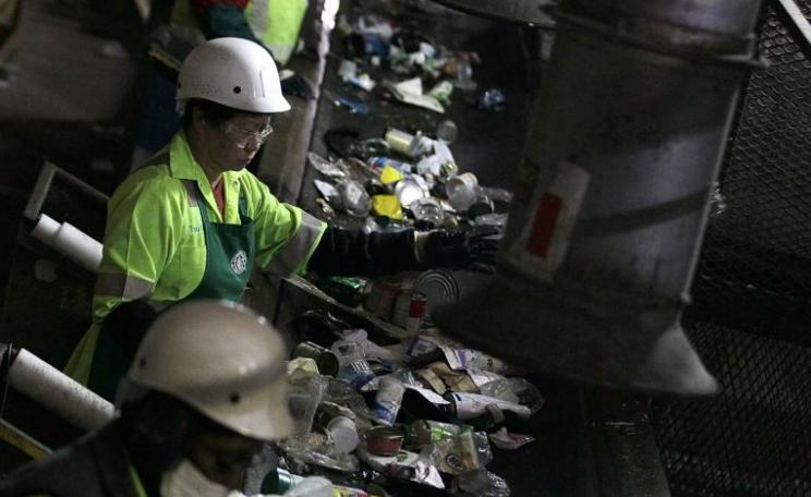 workers at a recycling plant in San Francisco