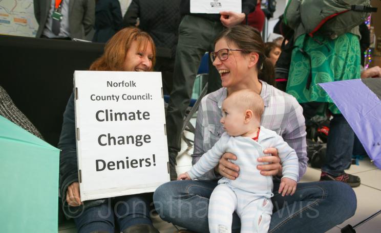 XR Norfolk action - two protesters and a baby