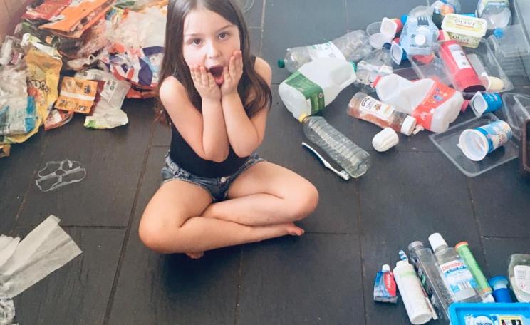 Ava Roberts with plastic waste