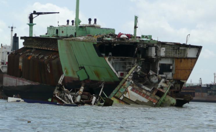 Ship being demolished