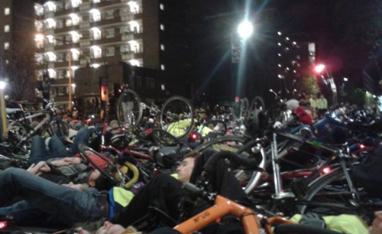The mass die-in of cyclists outside Transport for London's offices, 30th November 2013. Photo: Catherine Nelson.