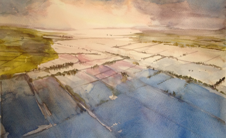 Flooding on the Somerset Levels and Moors. Watercolour by Lord Otter via Flickr.com.