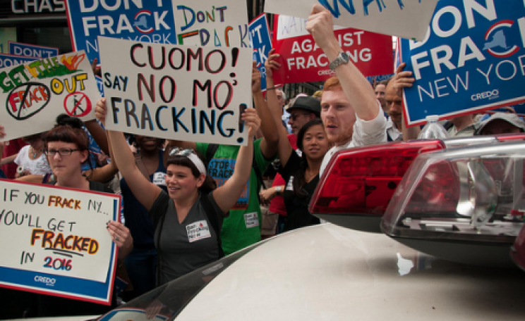 Don't Frack New York! CREDO Action & New Yorkers Against Fracking Protest Gov. Cuomo's plan to frack New York. Photo: CREDO via Flickr.com.