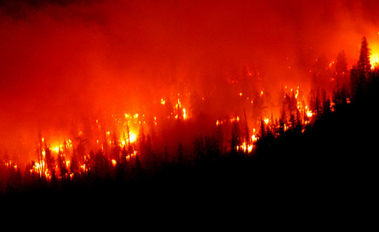 A forest fire rages in California, in the grips of a record-breaking drought. Photo:  jcookfisher via Flickr.com.