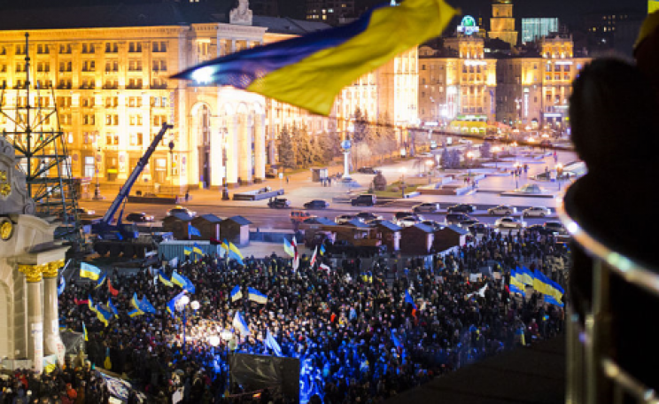 Pro-Europe protest in the Maidan, 27th November 2013. Photo: Evgeny Feldman / Wikimedia Commons.