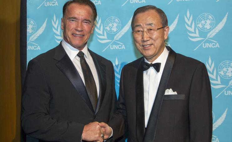 The UN's Ban Ki-moon with Arnold Schwarzenegger, 2012 Global Advocate of the Year for his work on climate change. Image: UN Photo / Rick Bajornas.