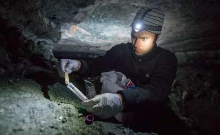 Suren Gazaryan, winner of a 2014 Goldman Prize, surveying for bats in a cave deep underground.