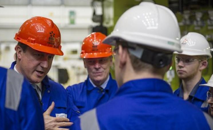 'So can you build this bloody power station or can't you?' Cameron gets tough with EDF workers on a visit to the Hinkley Point C site. Photo: Department of Energy and Climate Change via Flickr.