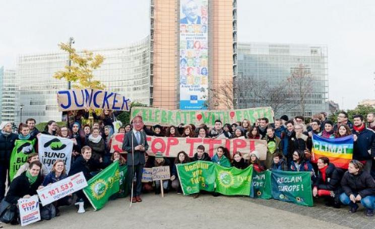 No Mr Juncker, that's not 'Happy Birthday' they're singing ... Photo: Felix Kindermann / Stop TTIP.