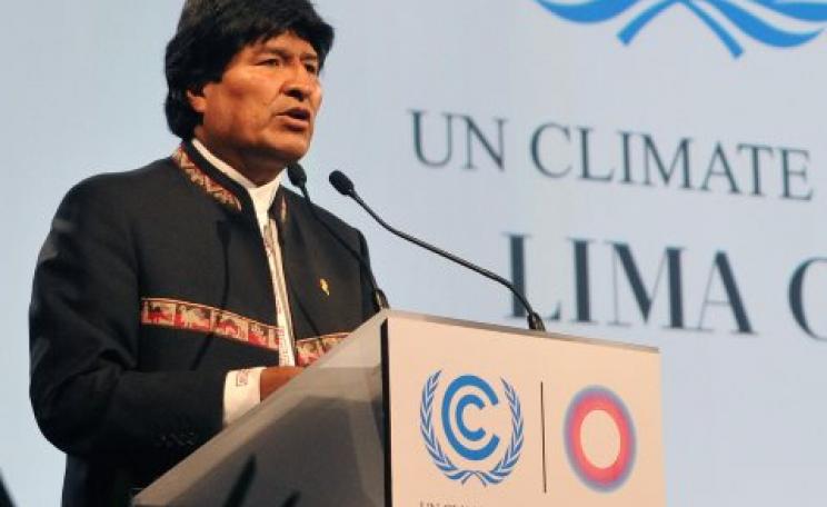 Bolivian president Evo Morales referred to industrialised nations that have appropriated more than their own fair share of global atmospheric space as "thieves" that must be made to pay back what they have stolen. Photo: Ministerio de Relaciones Exteriore