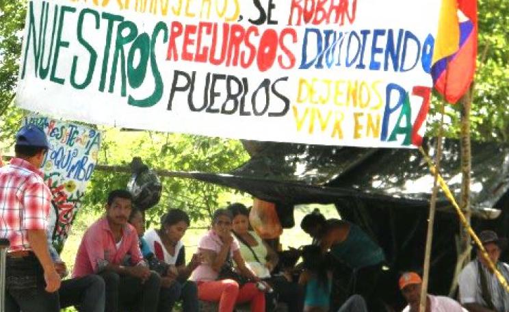 The Government displaces small farmers, imposes outsiders, robs our resources, divides our peoples - leave us in peace! Photo: Asoquimbo.
