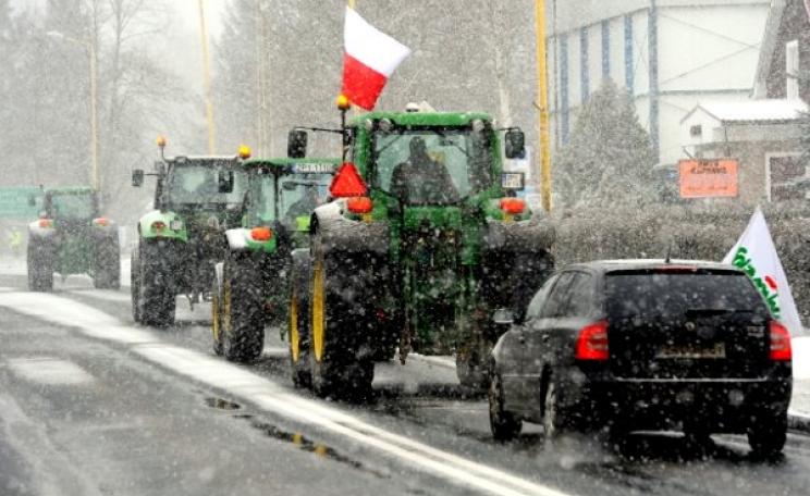 A convoy of Polish tractors on the road as part of the biggest farmers' uprising the country has ever experienced. Photo: via Land Workers Alliance.