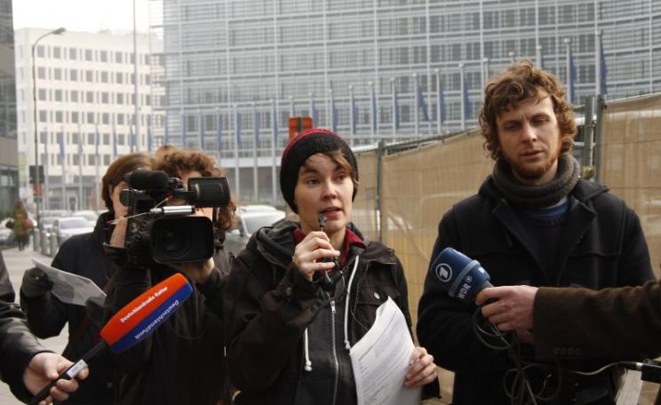 Participants on the April 2015 EU Lobbyland tour of Brussels. Photo: Corporate Observatory Europe.