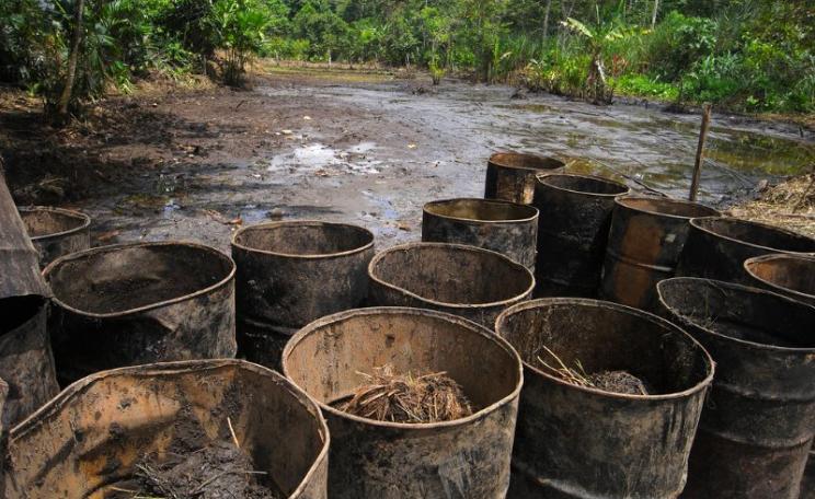 Texaco's toxic signature, written in spilt oil: Lago Agrio in the Ecuadorian Amazon. The company, now part of Chevron, has yet to compensate the victims of its pollution, or clean up. Photo: Julien Gomba via Flickr (CC BY).