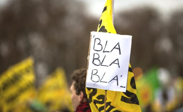 This protestor on the Global Climate March, 29th November 2015 in Berlin, could just have a point. Photo: Jörg Farys / BUND via Flickr (CC BY-NC-SA).