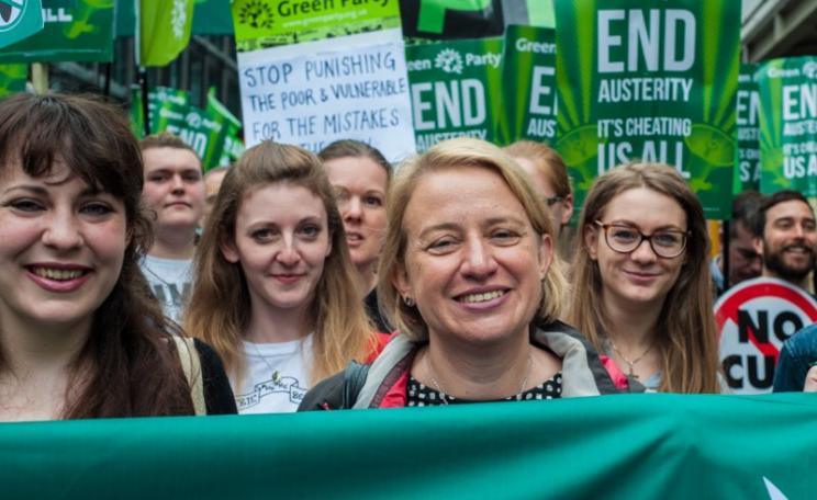 Natalie Bennett with the Green Party section at the March Against Austerity, London, 22nd June 2015. Photo: Jas&#xEF;&#xA3;&#xBF;n via Flickr (CC BY-NC).