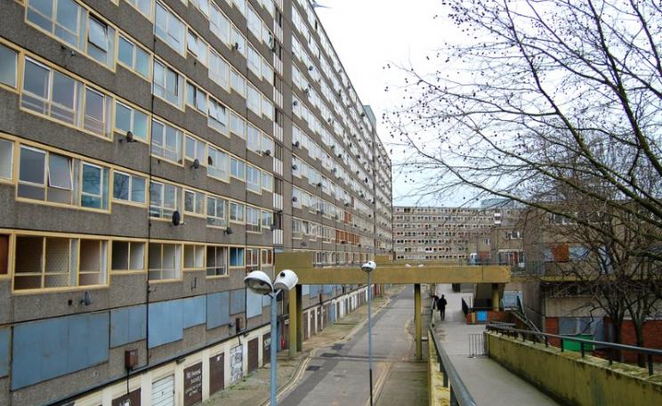 The Heygate Estate, London, in March 2010. Cheerless, but providing a lot of affordable housing. Now demolished, its communities have been broken up and dispersed. Photo: Thomas Bryans via Flickr (CC BY-NC-ND).