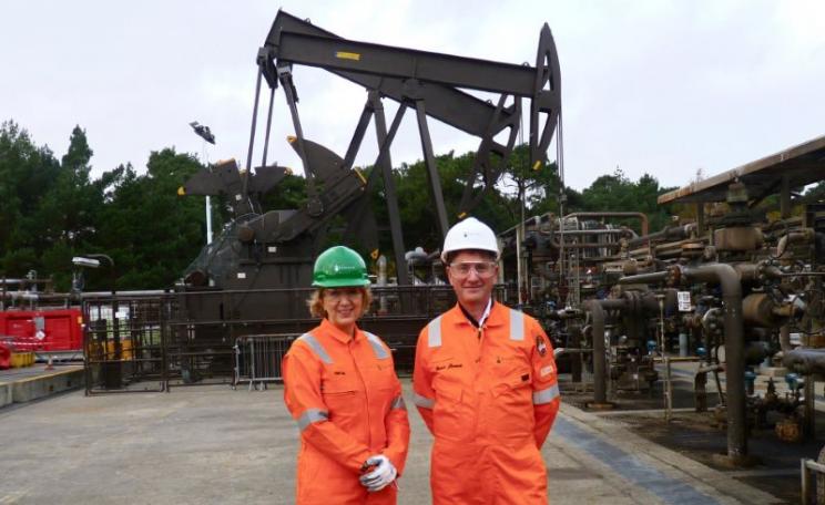 New Defra Secretary Andrea Leadsom visiting Wytch Farm in Dorset; the largest conventional onshore oilfield in Western Europe, with Brian James, General Manager at Perenco UK, 11th November 2015. Photo: DECC via Flickr (CC BY-ND).