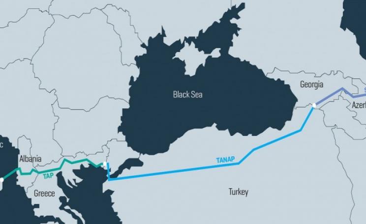 The pipelines that make up the 3,500km Southern Gas Corridor from the Caspian Sea to Italy’s Adriatic coast. Image: Bankwatch Network.