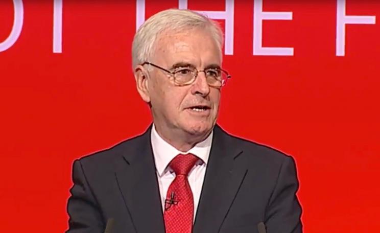 John McDonnell at the Labour Party conference in Brighton - pledging support for renewable energy.