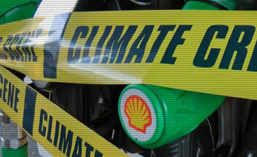 Shell petrol pumps covered in 'climate crime scene' tape