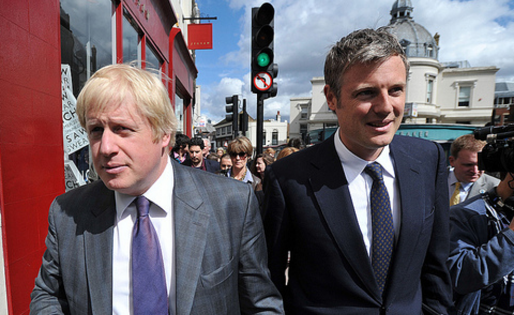 Zac Goldsmith &amp; Boris Johnson on a walk about in Richmond, April 10, 2012. Photo: By Andrew Parsons / i-Images via Flickr.com.