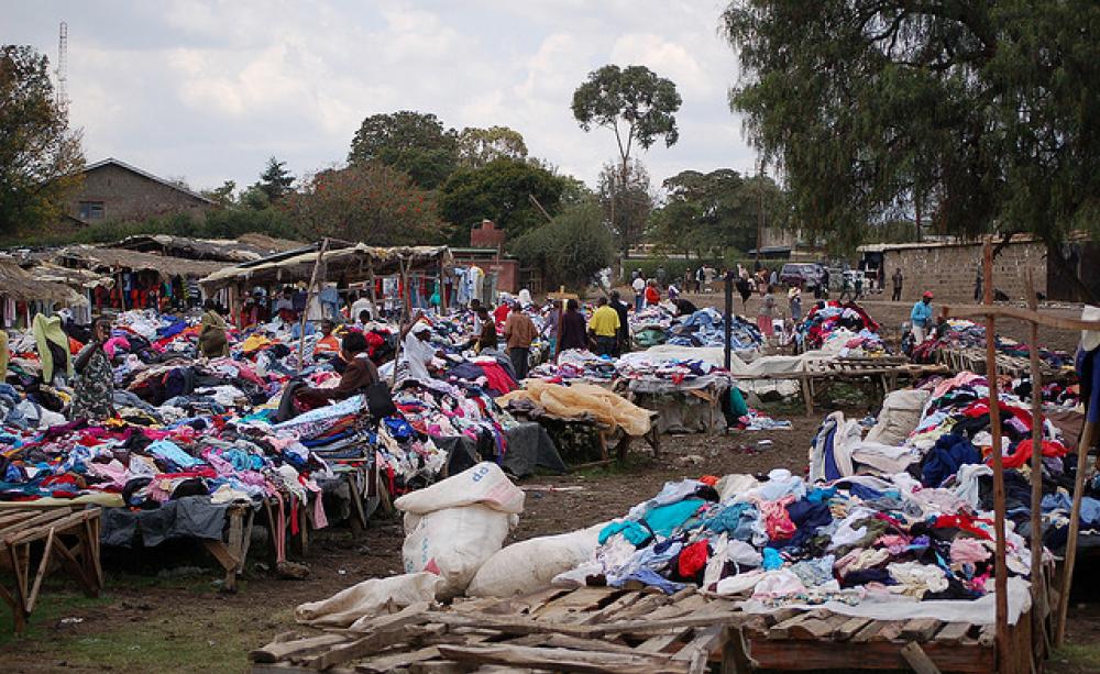 Used clothes from wealthy countries on sale at Nanyuki Market, Kenya. Photo: Konrad Glogowski via Flickr.