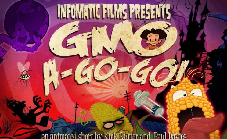 This poster for the 'GMO-a-gogo' animation is clearly emotive - but mainly it's the GM opponents who have the science on their side, and GM advocates who resort to emotive claims and invective. Image: infomaticfilms.com.